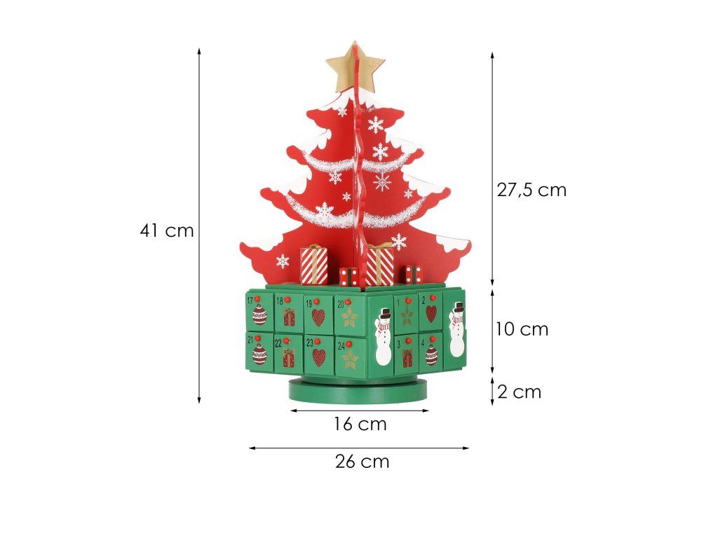 Drevený adventný kalendár stromček 41 cm – vianočná dekorácia s 24 zásuvkami S-CA1073 - detail 2